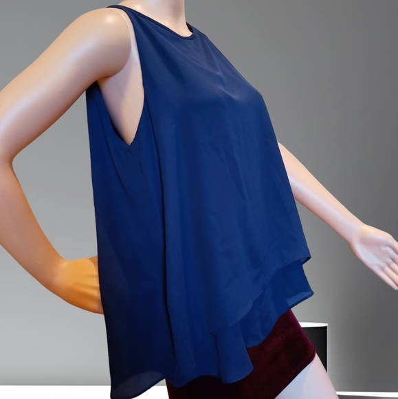 Alice Collection Women's Sleeveless Layered Scoop Neck Tank Blouse Navy Blue - Picture 12 of 16